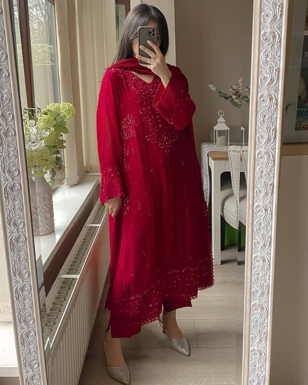 The Ruby Wine Flowing Couture Set